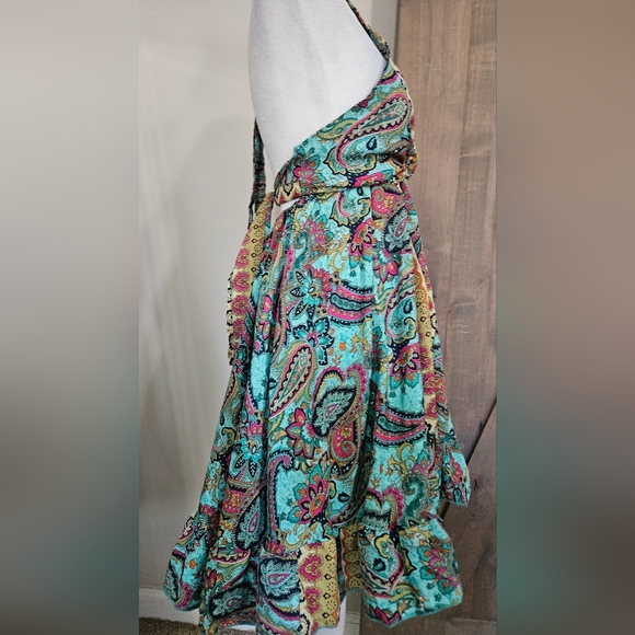 ASHLEY TAYLOR Paisley Silk Blend Halter Dress In Blue/yellow Mult. Size O/S NWT - Picture 9 of 11